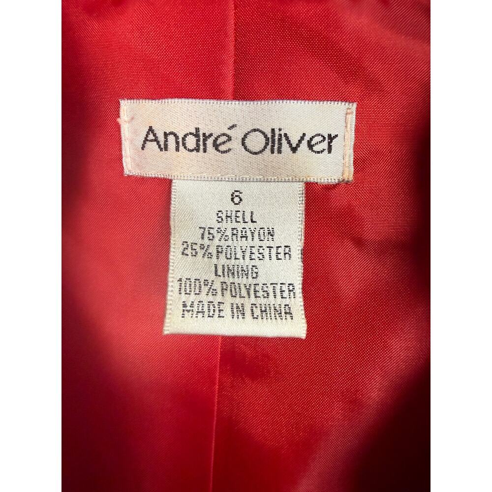 André Oliver Red Ruffle Collar Shimmer Jacket Blazer Size 6 Y2K Partycore - Picture 4 of 5
